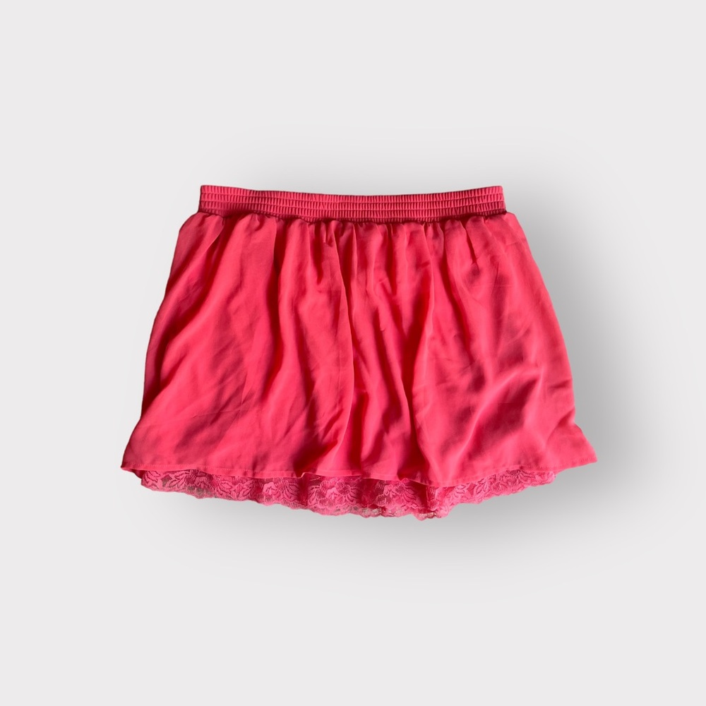 Forever 21 Coral Lace Mini Chiffon Skirt